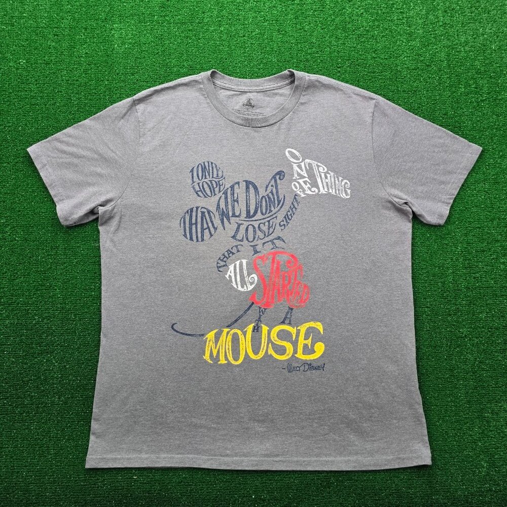 Disney‎ Tshirt Mens XL Gray Short Sleeve Mickey It All Started With a Mouse
